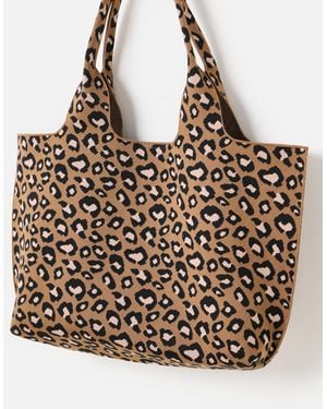 Oliver Bonas Leopard Print Knitted Tote Bag - Metallic