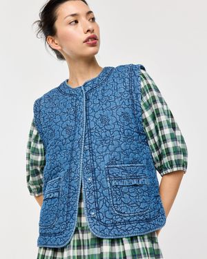 Oliver Bonas Denim Floral Quilted Gilet, Size 6 - Blue