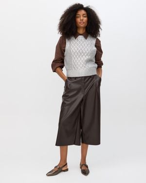 Oliver Bonas Chocolate Faux Leather Culotte Trousers, Size 6 - Black