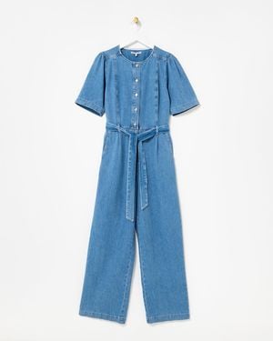 Oliver Bonas Chambray Short Sleeve Tie Waist Jumpsuit, Size 6 - Blue