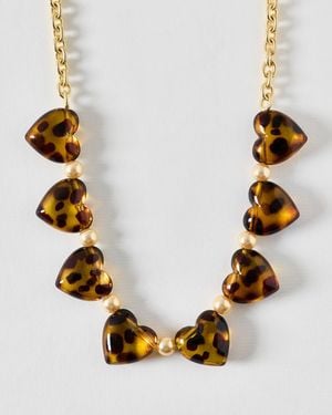 Oliver Bonas Paulie Tort Resin Heart & Faux Pearl Chunky Necklace - Metallic