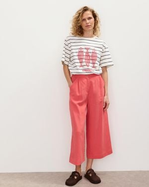 Oliver Bonas Coral Pink Cropped Wide Leg Trousers, Size 6 - Red