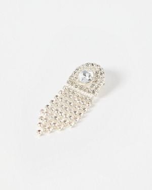 Oliver Bonas Alemene Stone Tassel Silver Tone Drop Brooch - White