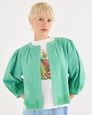 Oliver Bonas Striped Broderie Cotton Jacket, Size 10 - Green