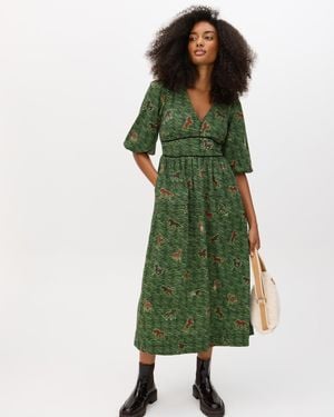 Oliver Bonas & Brown Horse Print V-neck Midi Dress, Size 6 - Green