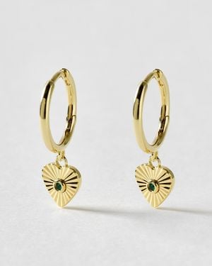 Oliver Bonas Freya Machine Engraved Heart Charm Hoop Drop Earrings - Metallic