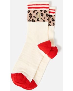 Oliver Bonas Leopard Print Alphabet Sporty Initial Socks, Size One Size - White