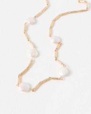 Oliver Bonas Parelle Gold Tone Textured Bar & Freshwater Pearl Necklace - White