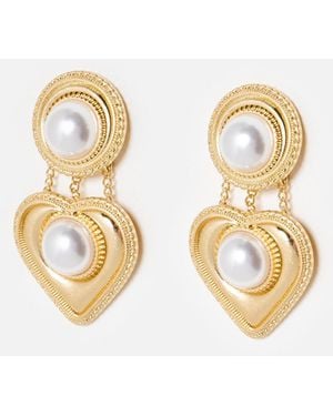 Oliver Bonas Keller Gold Tone & Faux Pearl Heart Earrings - White