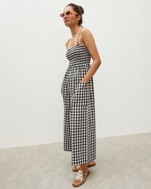 Oliver Bonas Monochrome Gingham Strappy Cropped Cotton Jumpsuit, Size 18 - Natural