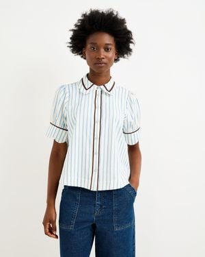 Oliver Bonas White & Striped Scalloped Collar Shirt, Size 10