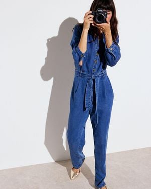 Oliver Bonas Button Up Long Sleeve Denim Boilersuit, Size 6 - Blue