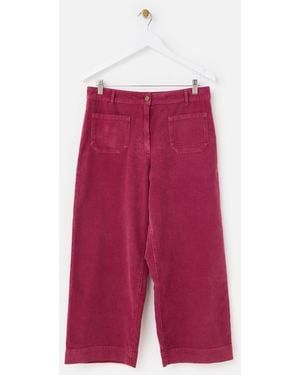 Oliver Bonas Dark Corduroy Cropped Wide Leg Trousers, Size 10 - Red