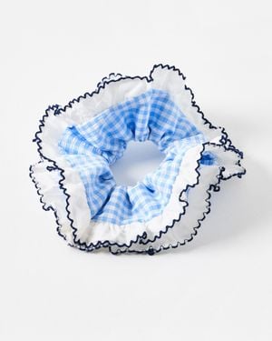 Oliver Bonas Miller & White Gingham Frill Large Scrunchie - Blue