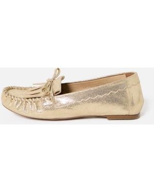 Oliver Bonas Metallic Moccasin Leather Loafers - Natural