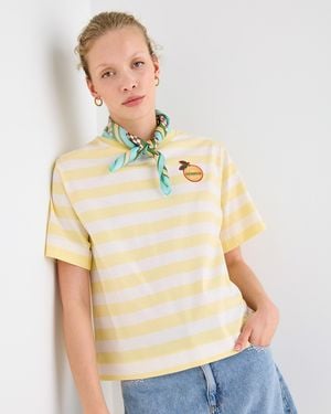 Oliver Bonas Yellow & White Striped Embroiderd Cotton T-shirt, Size 18 - Orange