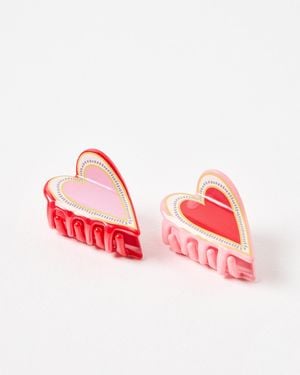 Oliver Bonas Elise Love Heart Mini Claw Clips Set Of Two - Pink