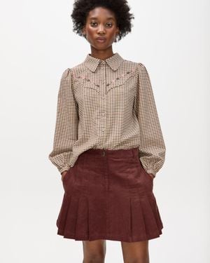 Oliver Bonas Corduroy Pleated Mini Skirt, Size 6 - Brown