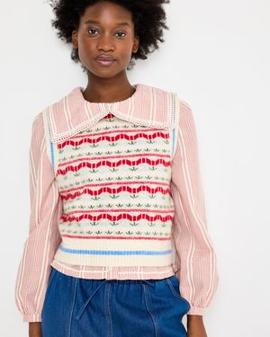 Oliver Bonas Cream & Red Tulip Knitted Tank Top, Size 10