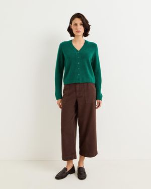Oliver Bonas Scalloped Pocket Cropped Wide Leg Jeans, Size 10 - Green