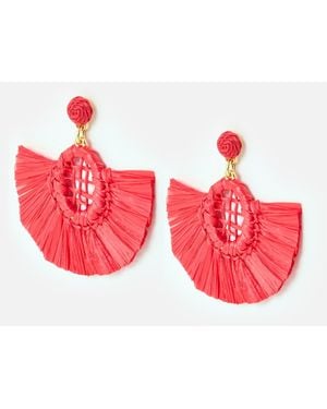 Oliver Bonas Farley Raffia Semi-circle Statement Earrings - Red