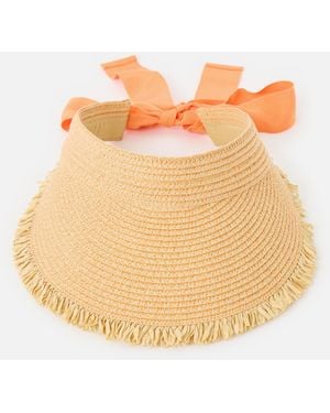 Oliver Bonas Natural Weave Straw Visor Hat With Orange Tie