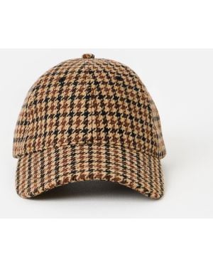 Oliver Bonas Houndstooth Brushed Cap Hat With Cherry Motif - Natural