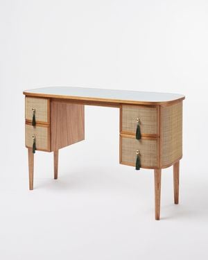 Oliver Bonas Kinship Rattan Teal Blue Dressing Table - White