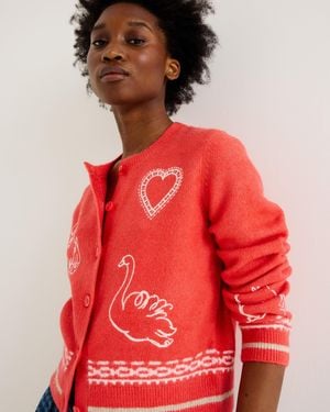 Oliver Bonas Orange Embroidered Crew Neck Knitted Cardigan, Size 10