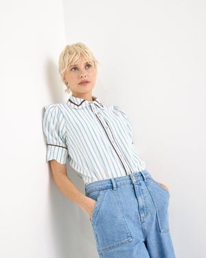 Oliver Bonas White & Striped Scalloped Collar Shirt, Size 18