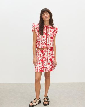 Oliver Bonas White & Floral Embroidered Mini Skirt, Size 6