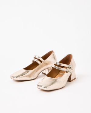 Oliver Bonas Mary Jane Crackle Leather Block Heels, Size Uk 4 - Natural
