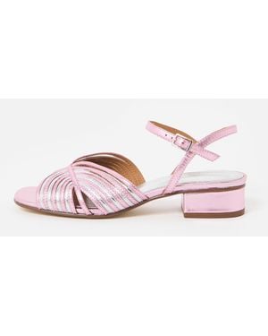 Oliver Bonas & Silver Metallic Fan Leather Heeled Sandals, Size Uk 3 - Pink
