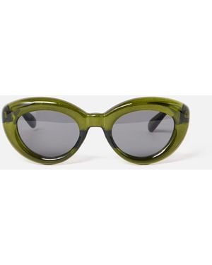 Oliver Bonas Crystal Dark Bubble Oval Sunglasses - Green
