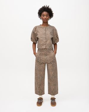 Oliver Bonas Animal Print Scalloped Pocket Cropped Wide Leg Jeans, Size 6 - Natural