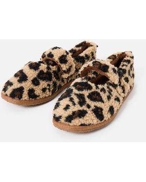 Oliver Bonas Brown Leopard Print Borg Mary Jane Slippers, Size Small - Multicolour