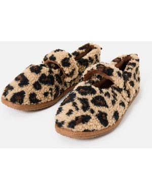 Oliver Bonas Brown Leopard Print Borg Mary Jane Slippers, Size Small - Multicolour