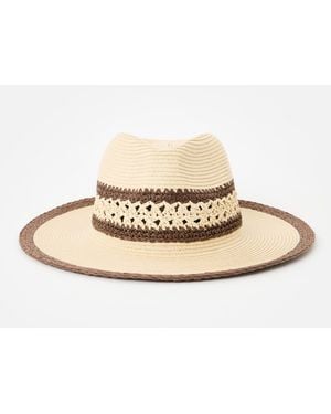 Oliver Bonas Cream & Open Weave Fedora Hat - Natural