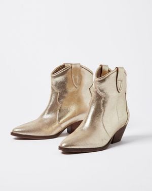 Oliver Bonas Metallic Gold Leather Cowboy Boots, Size Uk 3 - Natural