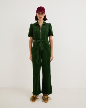 Oliver Bonas Dark Corduroy Zip Up Short Sleeve Jumpsuit, Size 10 - Green