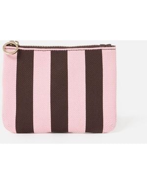 Oliver Bonas Chocolate Brown & Pink Striped Knitted Zipped Pouch - White