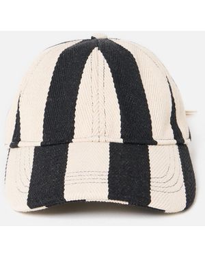 Oliver Bonas Black & Ecru Cream Striped Bow Cap Hat - Blue