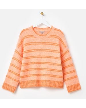 Oliver Bonas Striped Crew Neck Knitted Jumper, Size 8 - Orange