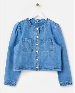 Oliver Bonas Cropped Denim Jacket, Size 12 - Blue