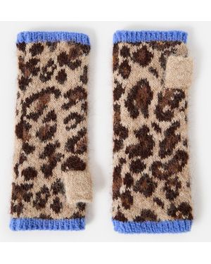 Oliver Bonas Leopard Print Knitted Wrist Warmers - Blue