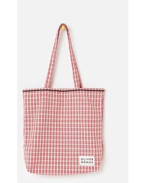 Oliver Bonas Checked Tote Shopper Bag - Pink