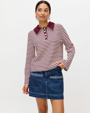 Oliver Bonas Plum & White Striped Long Sleeve Polo Neck Top, Size 6 - Red