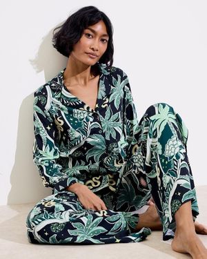 Oliver Bonas Disco Jungle Shirt & Pants Pajama Set - Green