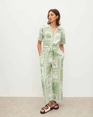 Oliver Bonas & White Summer Tile Print Linen Blend Jumpsuit, Size 6 - Green