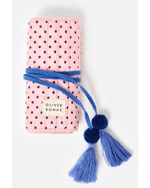 Oliver Bonas & Blue Polka Dot Jewellery Roll - White